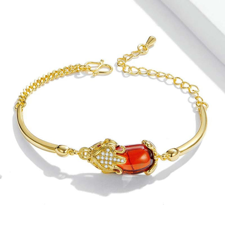 FengShui goldenes rotes Achat-PiXiu-Armband für Reichtum und Glück