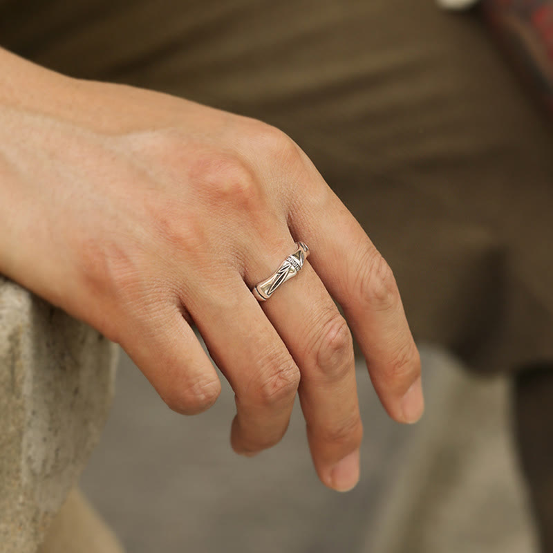 Verstellbarer Ring mit Buddha Stonesn, schlichtes Bambus-Design, Kupfer, Glück, Reichtum