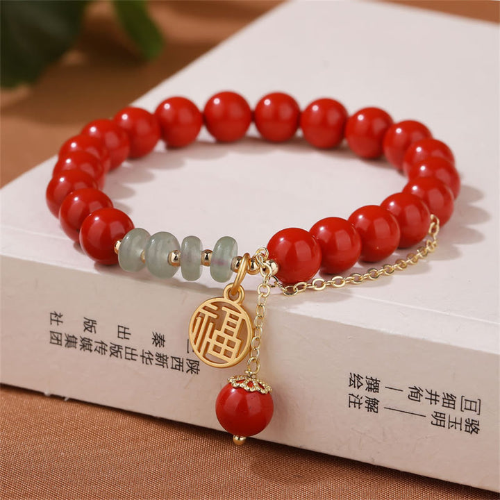 Buddha Stones Cinnabar Auspicious Fu Character Jade Calm Armband