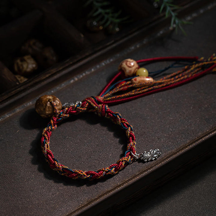 Buddha Stones, tibetischer handgefertigter bunter Faden, 925er-Sterlingsilber, Koi-Fische, Schutz, Stärke, Schnur-Armband