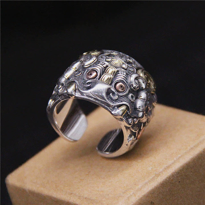 925 Sterling Silber Fengshui Kui Rinderschutz Verstellbarer Ring