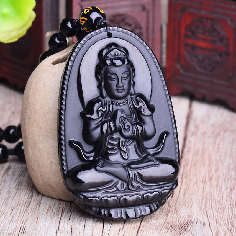 Buddha Stones, chinesisches Sternzeichen, Obsidian, Buddha-Amulett, Schutz-Anhänger-Halskette