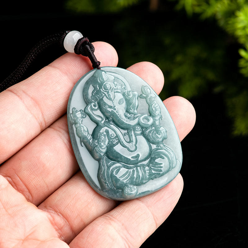 Buddha Stones Natürliche Jade Ganesh Ganpati Elefant Schutz Amulett Halskette Anhänger