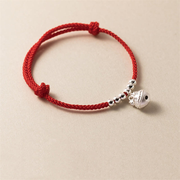 Buddha Stones Jahr des Drachen 925 Sterling Silber handgefertigtes, in Drachenform geschnitztes, geflochtenes rotes Armband