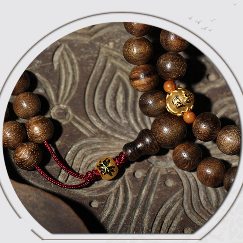 Buddha Stones 999 Gold 108 Mala Perlen Kalimantan Agarwood Cyan Jade Six True Words Strength Armband