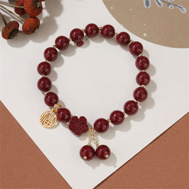 Buddha Stones Cinnabar Fu Charakter Kirschblüten-Segen-Armband