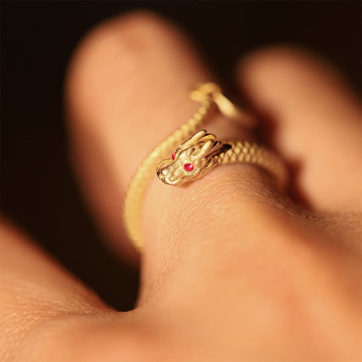 Buddha Stones 925 Sterling Silber Vintage Jahr des Drachen Glück Schutz Stärke verstellbarer Ring
