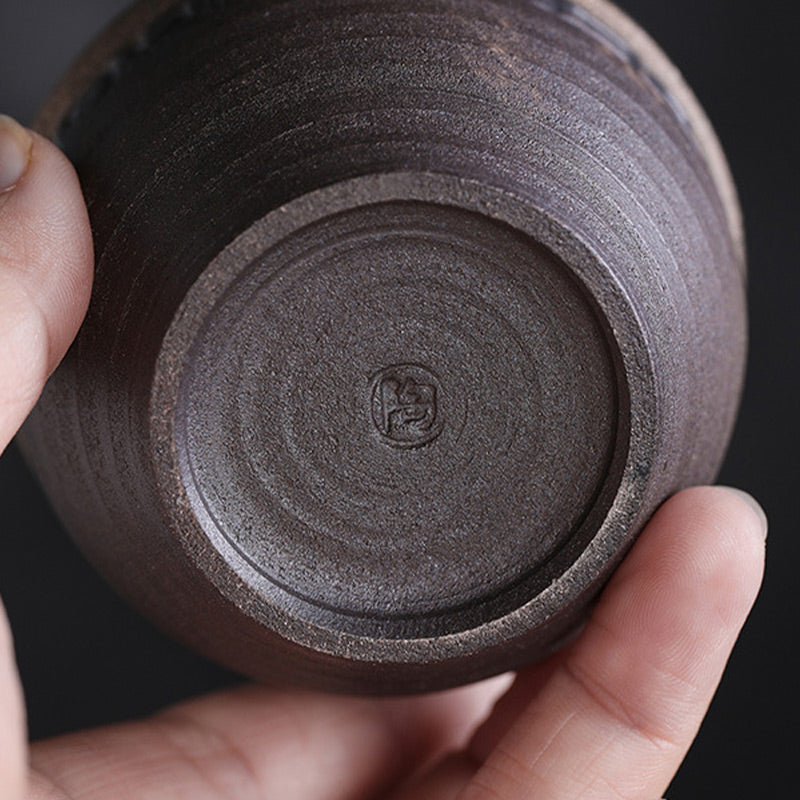 Buddha Stones Einfache braun gestreifte Textur Keramik Teetasse Kung Fu Teetasse Schüssel