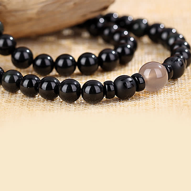 108 Perlen, schwarzer Obsidian, Dzi-Perle, Tigerauge-Achat, heilendes Mala-Armband