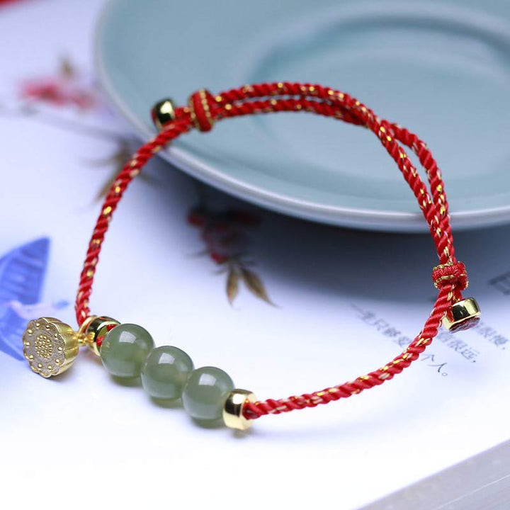 Buddha Stones Natürliches Jade-Lotussamen-Armband mit roter Schnur