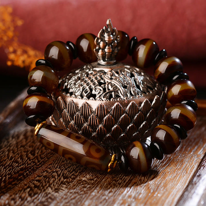 Buddha Stones Tibetisches natürliches Neun-Augen-Dzi-Perlen-Achat-Armband für Reichtum und Segen