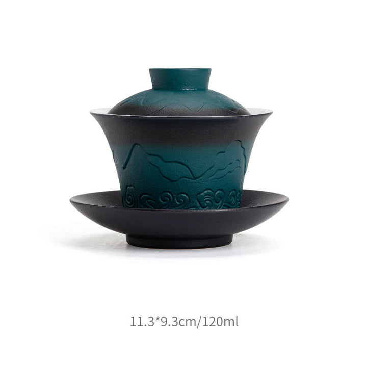 Buddha Stones Retro Blue Ocean Sea Waves Farbverlauf Keramik Gaiwan Sancai Teetasse Kung Fu Teetasse und Untertasse mit Deckel