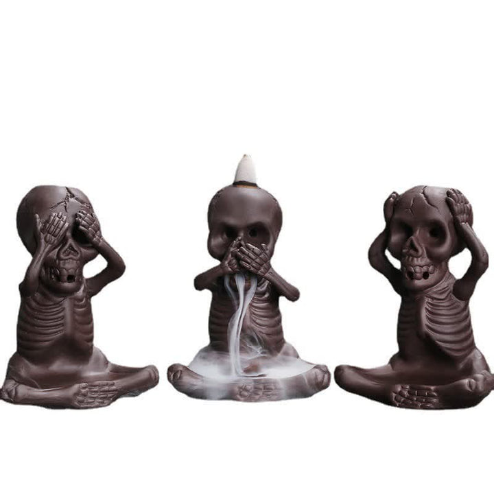 Buddha Stones Kleiner Totenkopf Geist Lila Ton Rückfluss Rauchbrunnen Frieden Räuchergefäß Dekoration