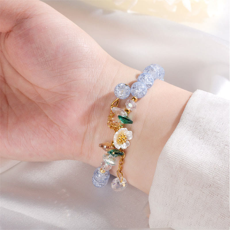 Buddha Stones, schlichtes Design, Blumen-Charm-Glasperlen-Armband