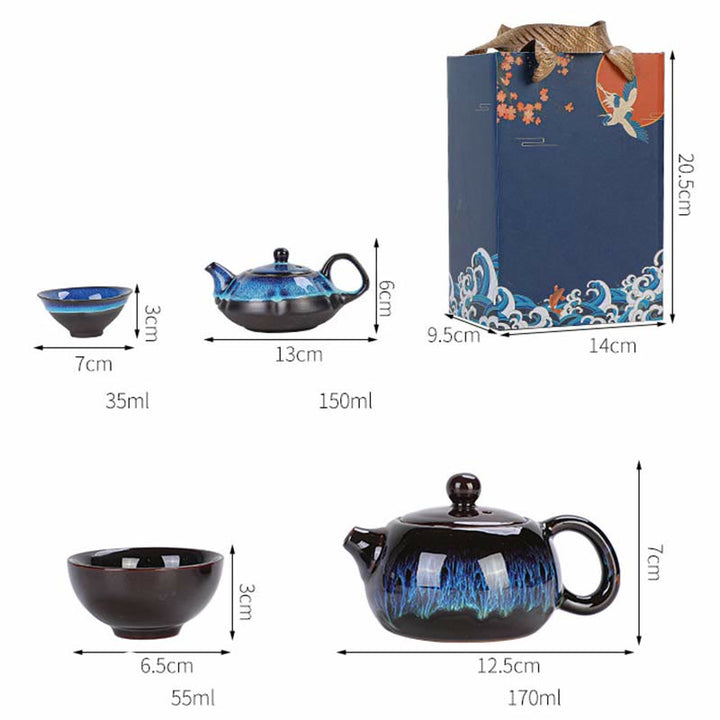 Buddha Stones Vintage Farbverlauf Blau Chinesische Gongfu Teetasse Set Keramik Teekanne Box