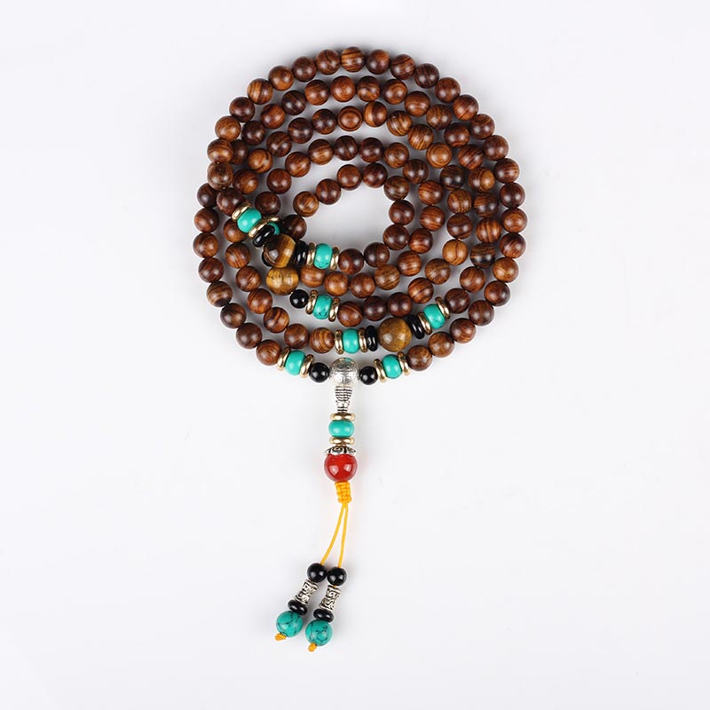 Buddha Stones 108 Perlen Rosenholz Tigerauge Mala Heilarmband