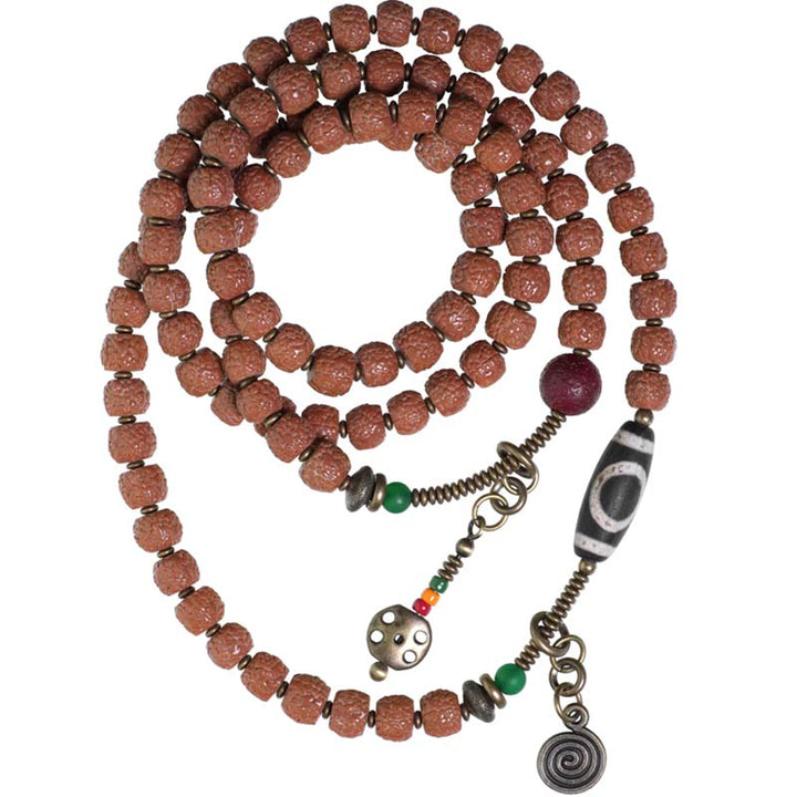 108 Mala Rudraksha-Perlen, Bodhi-Samen, Dzi-Perlen, Glücksverheißung, Quastenarmband