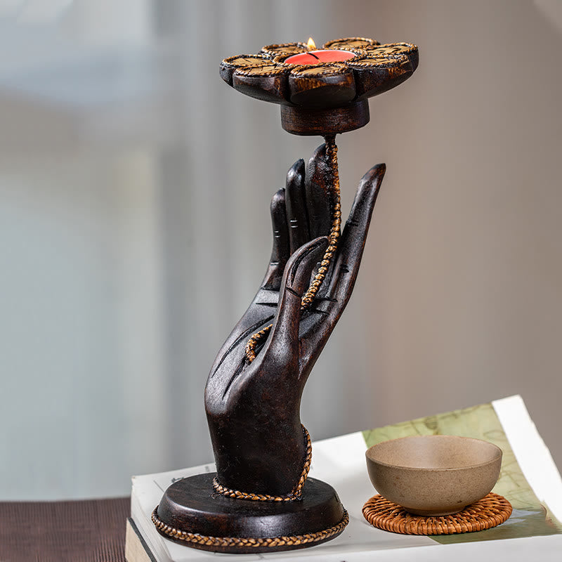 Buddha Stones Handmuster Holz Kerzenständer Home Kerzenhalter Dekoration