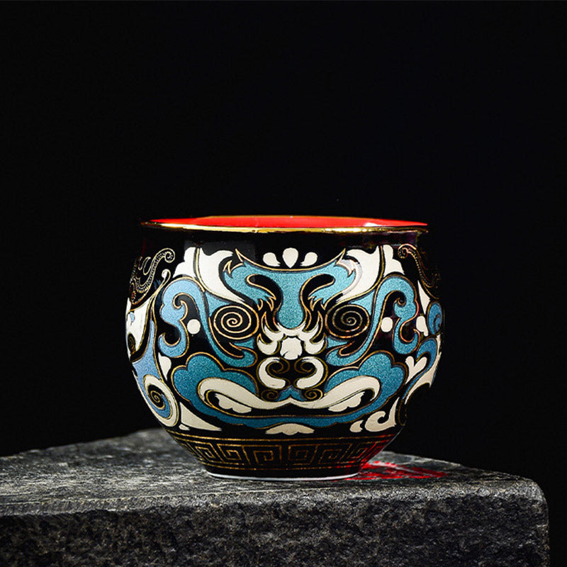 Buddha Stones, Peking-Oper-Maskenmuster, Keramik, Gaiwan-Sancai-Teetasse, Kung-Fu-Teetasse und Untertasse mit Deckel, Teekanne