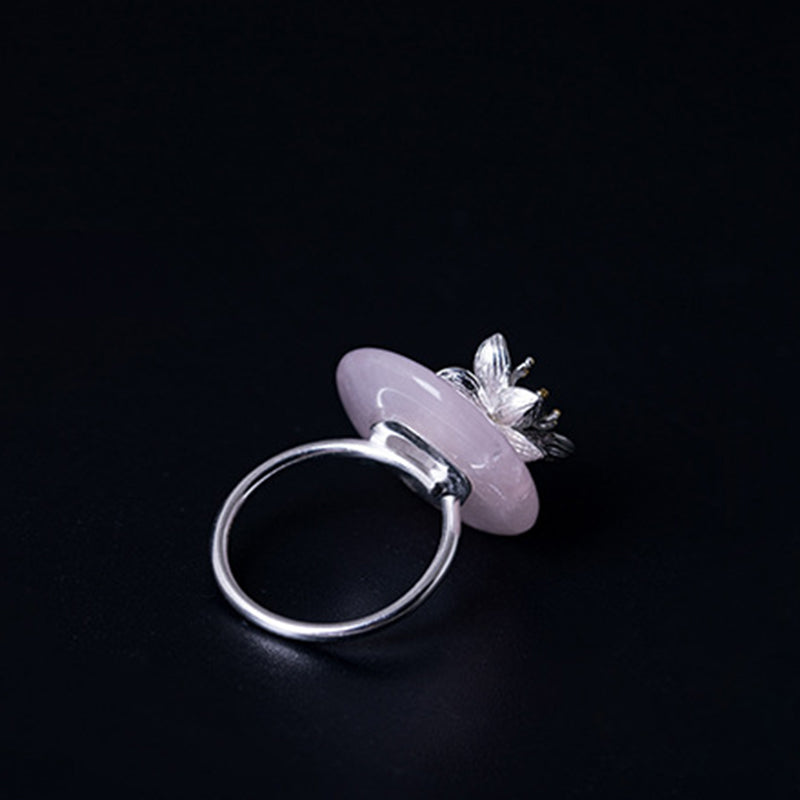 925 Sterling Silber Rosa Kristall Aventurin Lotus Balance Ring