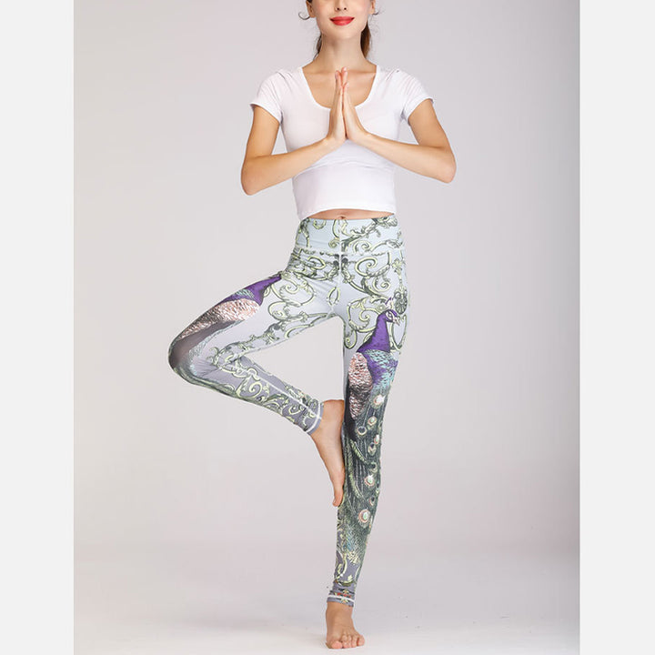 Buddha Stones 2 Stück Lotus Phoenix Frühlingsblumen Pfau Top Hosen Sport Fitness Yoga Damen Yoga Sets