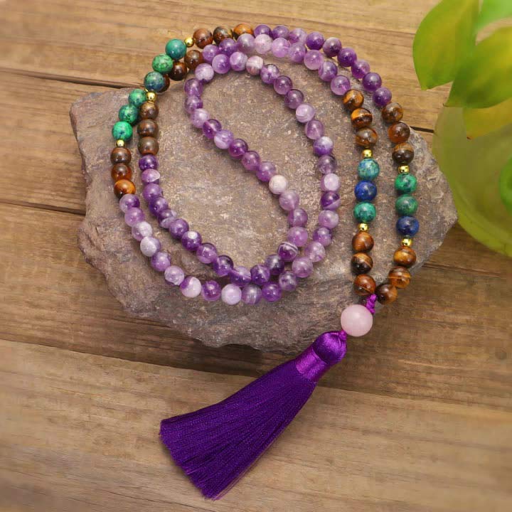 Buddha Stones Tibetischer Amethyst Purify Armband Mala Set