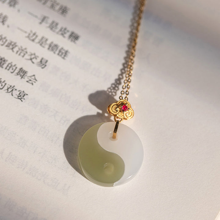 Yin Yang Jade 18K Gold Glück Wohlstand Halskette Anhänger
