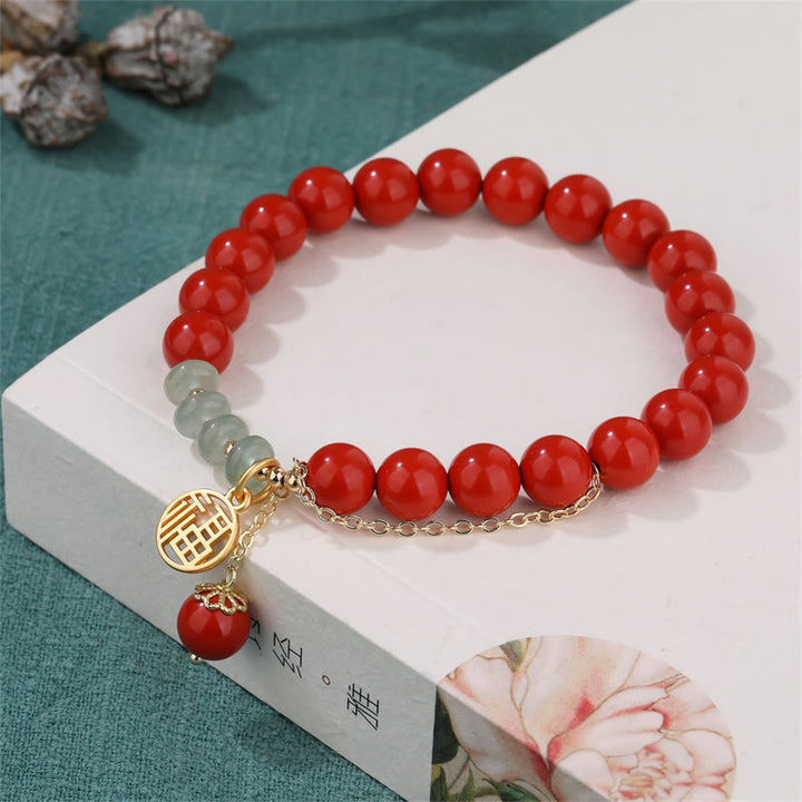 Buddha Stones Cinnabar Auspicious Fu Character Jade Calm Armband