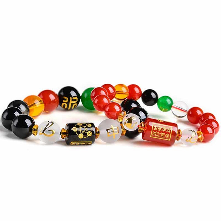 Buddha Stones Chinesisches Sternzeichen Feng Shui Obsidian Fünf-Elemente-Armband Reichtum Porsperity