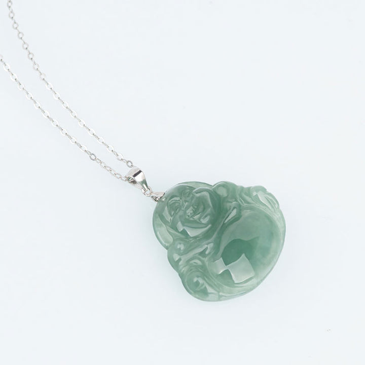 Buddha Stones 925 Sterling Silber Lachender Buddha Jade Schutz Ruhe Halskette Kettenanhänger