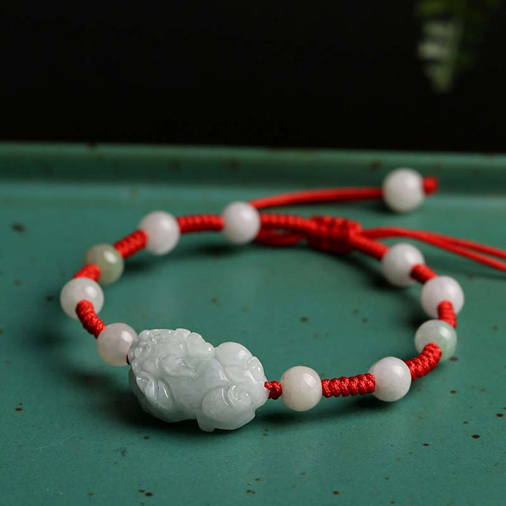 Buddha Stones Natürliches Jade PiXiu Glücksarmband