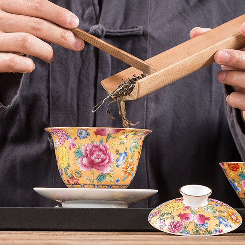 Buddha Stones Pfingstrose Blumen Keramik Gaiwan Sancai Teetasse Kung Fu Teetasse und Untertasse mit Deckel