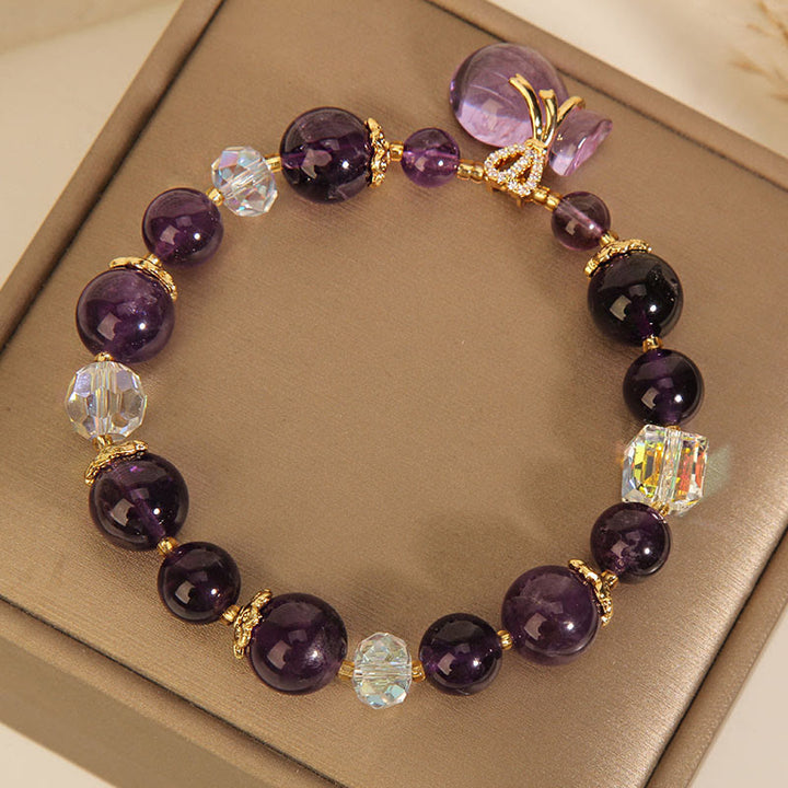 Buddha Stones Natürliches Amethyst-Kristall-Geldbeutel-Charm-Positiv-Armband