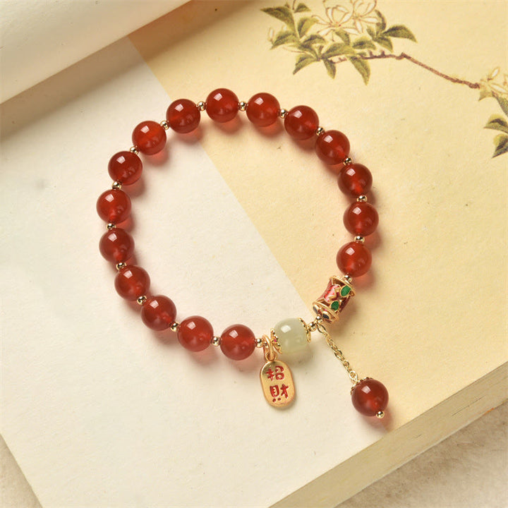 Natürliches rotes Achat-Jade-Charme-Armband mit Glückssegen-Zuversicht