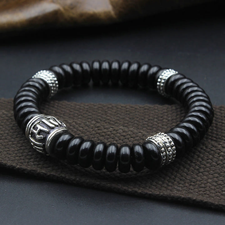 Buddha Stones Natürliches tibetisches Om Mani Padme Hum Positive Armband aus Kokosnussschale