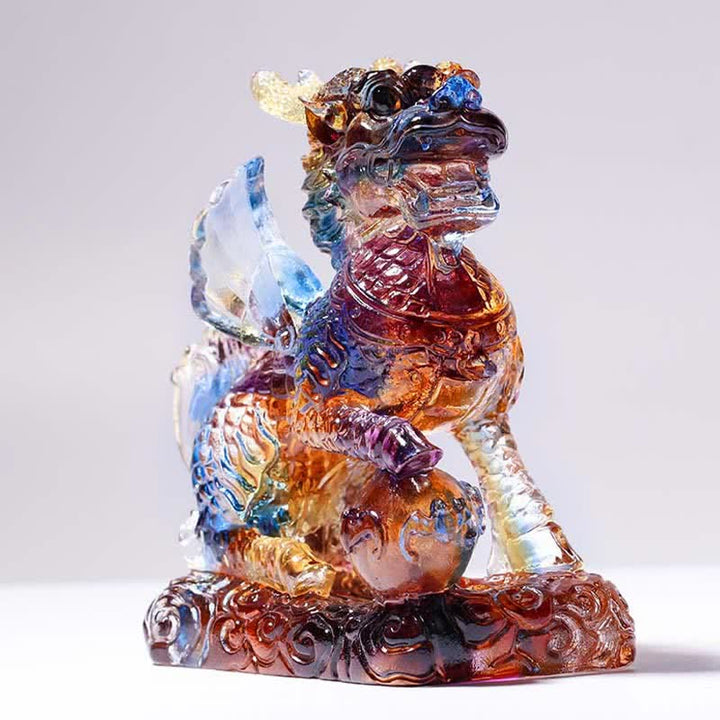 Feng Shui Kirin handgefertigtes Liuli-Kristall-Kunstwerk, Glücksdekoration für Zuhause und Büro