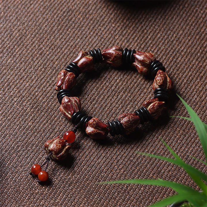 Buddha Stones, natürliches Bodhi-Samen-Lotus-Muster, Weisheit, Frieden, Handgelenk-Mala-Armband