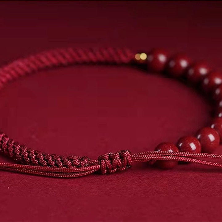 Buddha Stones Natural Cinnabar King Kong Knot Blessing String Armband