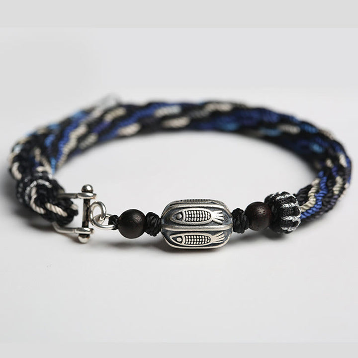 Buddha Stones 925 Sterling Silber Koi Fisch Reichtum Reinkarnation Knoten Geflecht Schnur Armband