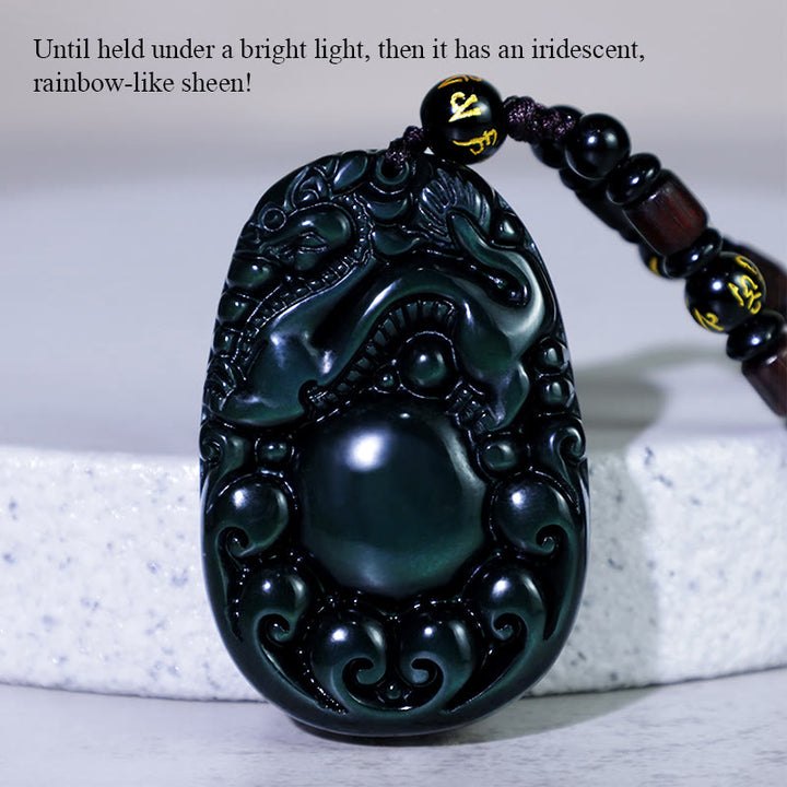 Buddha Stones Tibetische positive Regenbogen-Obsidian-PiXiu-Halskette