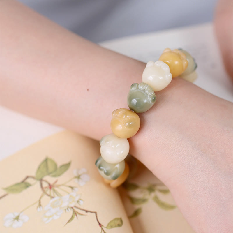 Buddha Stones Mehrschichtiges Bodhi-Samen-Armband mit niedlicher Katzenpfote und ruhiger Harmonie