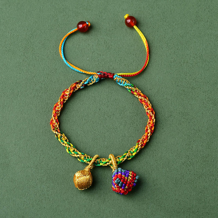 Buddha Stones, buntes Seil, Glück, handgefertigtes Zongzi-Charm-Armband mit goldener Kugel