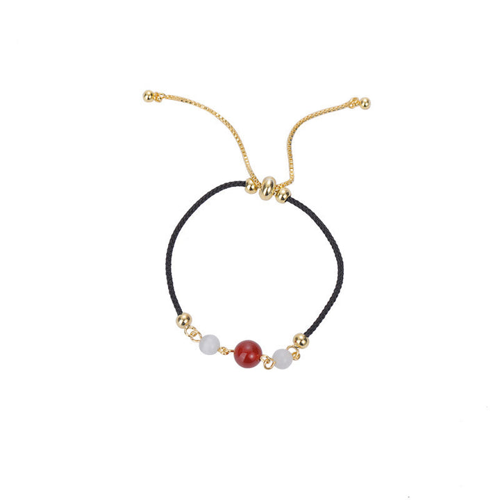 Buddha Stones Rotes Achat-Katzenaugen-Armband mit geflochtener Schnur