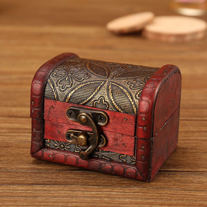 Buddha Stones Retro kleine Holz Schmuck Box Lotus goldene Traube Kupfer Münze Narzisse Gras Blume Schmuck Aufbewahrungsbox