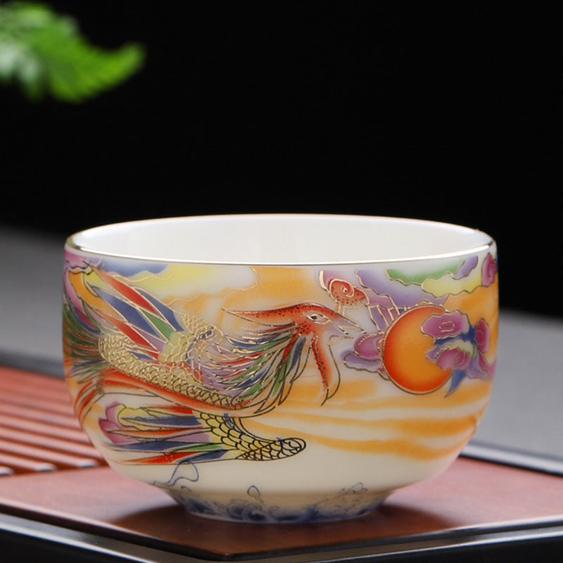 Buddha Stones, Drache, Phönix, verheißungsvolle Wolken, Sonne, Ozean, Wellen, Keramik-Teetasse, Kung-Fu-Teetasse