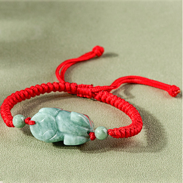 Buddha Stones Handgefertigtes natürliches Jade-PiXiu-Schutz-King-Kong-Knoten-Armband mit geflochtener Schnur