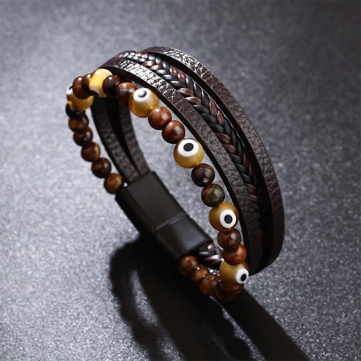 Buddha Stones Evil Eye Tiger Eye Protection Perlen mehrschichtiges geflochtenes Armband