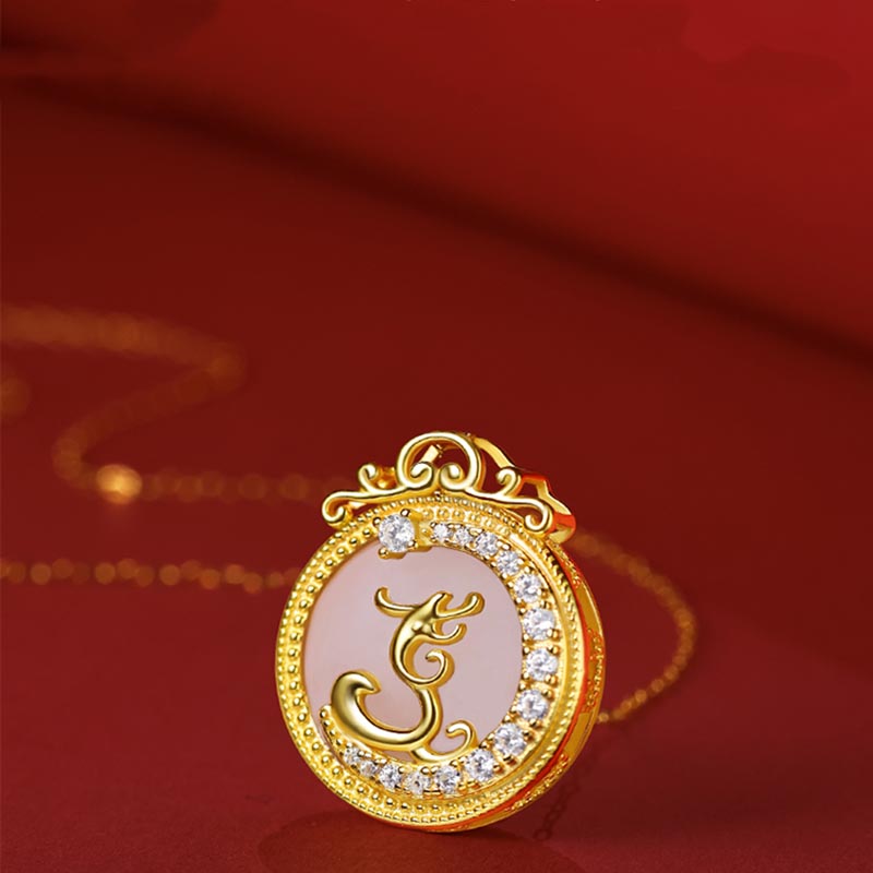 Buddha Stones Jahr des Drachen 925 Sterling Silber Hetian Weiß Jade Erfolg Stärke Halskette Anhänger