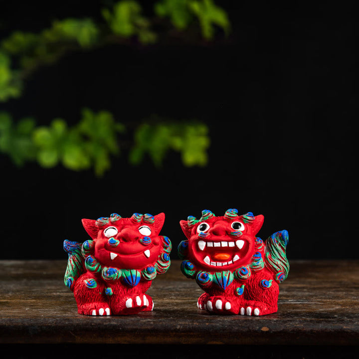 Buddha Stones, kleines Paar Löwen-Fu-Foo-Hunde, Abwehr des Bösen, Schutz für Zuhause, Kunstharz-Dekoration