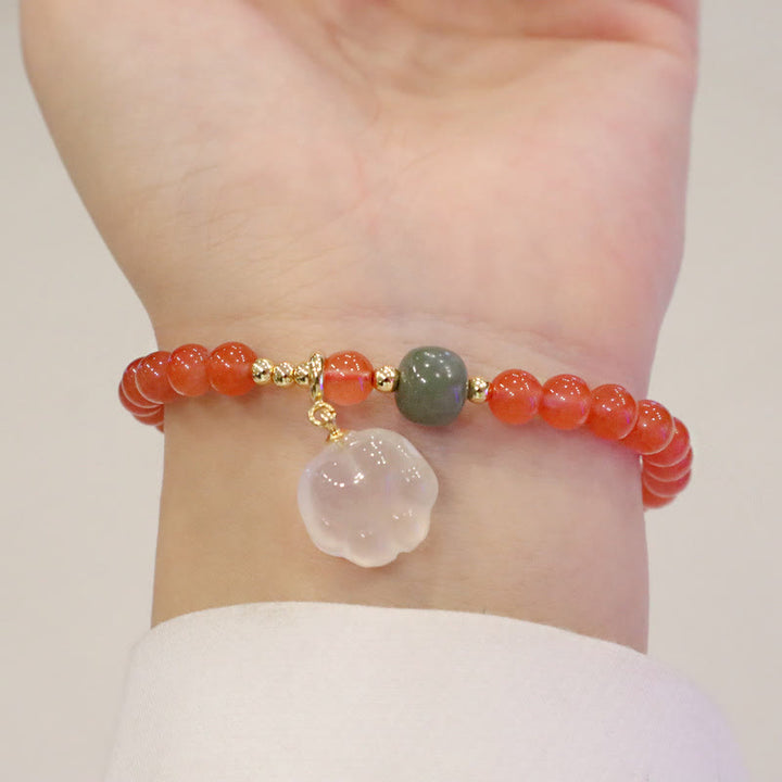 Buddha Stones Rotes Achat-Chalcedon-Katzenpfoten-Jade-Selbstvertrauensarmband